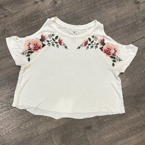 American Eagle White Floral Cold Shoulder Top